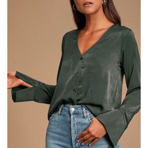 Lulus Adilene Dark Olive Green Long Sleeve Button-Up Top